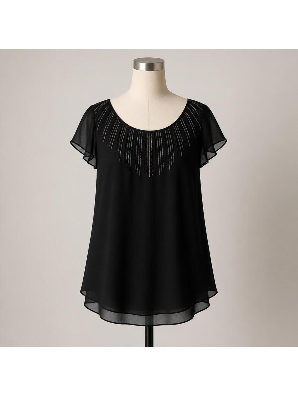 White House Black Market Black Embellished Scoop Neck Blouse Medium